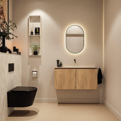 MONDIAZ TURE-DLUX Meuble toilette - 100cm - Washed Oak - EDEN - vasque Ostra - position centrale - sans trou de robinet