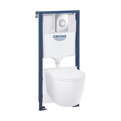 Grohe Solido Start Round toiletset diepspoel - rimless - Grohe Solido inbouwreservoir - softclose toiletzitting - bedieningsplaat chroom