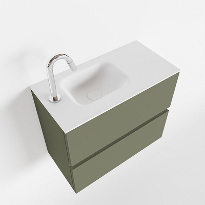 Mondiaz ADA Meuble lave-mains 60x30x50cm avec 1 trou pour robinet 2 tiroirs Army mat Lavabo Lex Gauche Solid Surface Blanc