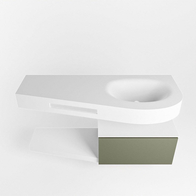 MONDIAZ RIVA Ensemble de meuble salle de bain - 120x50x30cm - 1 tiroir - MDF Army mat - push to open - 1 trou de robinet - lavabo à droite - solid surface talc