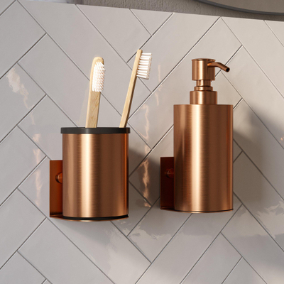 BRAUER Accessoireset - zeepdispenser - beker - met wand ophanging - magnetisch opzetvlak - geborsteld koper