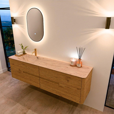 Mondiaz CIRO-DLUX Badkamermeubelset - 180x45x50cm - Solid surface wastafel Arena - 1 wasbak Links - 1 kraangat - 4 lades - Oak