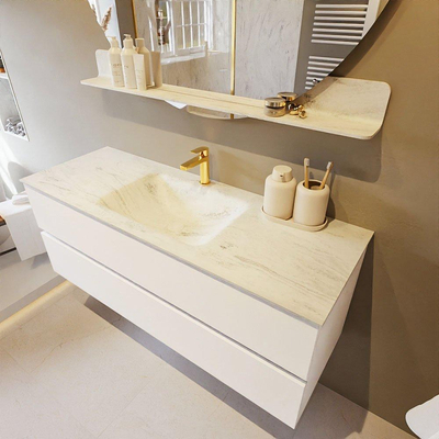 MONDIAZ VICA-DLUX Ensemble meuble de salle de bains - 130cm - meuble bas talc - 2 tiroirs - lavabo encastré cloud centré - 1 trou de robinet - version haute 60cm - opalo