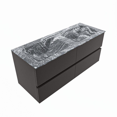 Mondiaz VICA-DLUX ensemble de meuble de salle de bain - 120cm - meuble sous-vasque gris foncé - 4 tiroirs - lavabo encastré cloud double - sans trous de robinet - version haute de 60cm - lave