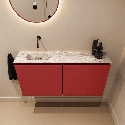 MONDIAZ TURE-DLUX Meuble toilette - 100cm - Fire - EDEN - vasque Glace - position gauche - sans trou de robinet