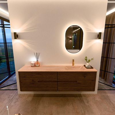 Mondiaz CIRO-DLUX Badkamermeubelset - 180x45x50cm - Solid surface wastafel Saba - 1 wasbak Rechts - 1 kraangat - 4 lades - Dusk