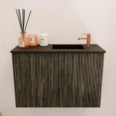 Mondiaz JOYA 60cm toiletmeubel - kleur Shadow - Wastafel FAYE positie Rechts 1 kraangat kleur Urban.