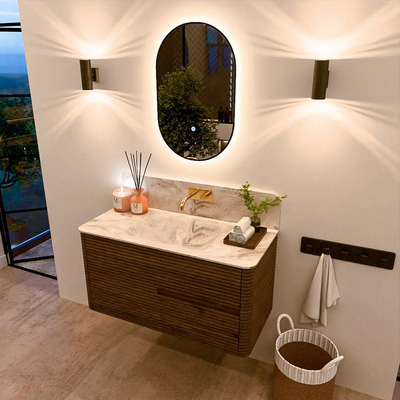 Mondiaz CIRO-DLUX Badkamermeubelset - 100x45x50cm - Solid surface wastafel Frappe - 1 wasbak Midden - zonder kraangaten - 2 lades - Dusk