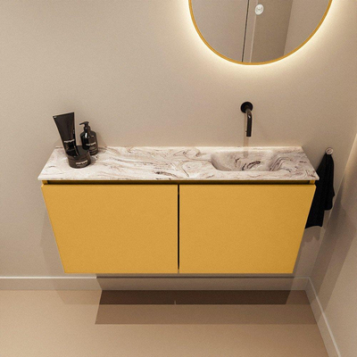 MONDIAZ TURE-DLUX 100cm toiletmeubel Ocher. EDEN wastafel Glace positie rechts. Zonder kraangat.