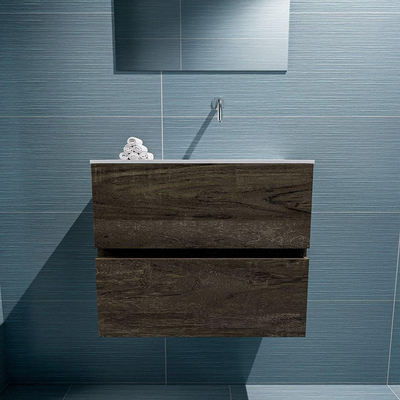 MONDIAZ ADA Meuble WC - 60x30x50cm - 0 trous de robinet - 2 tiroirs - dark brown mat - lavabo à droite - Solid surface - Blanc