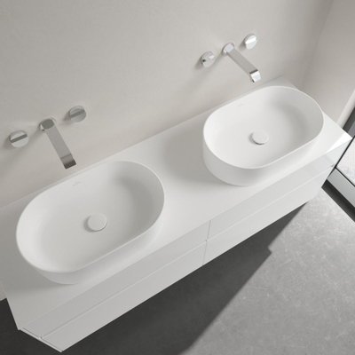 Villeroy & Boch Collaro opzetwastafel ovaal - 56x36cm - zonder overloop - zonder kraangat CeramicPlus - Stone White (mat wit)