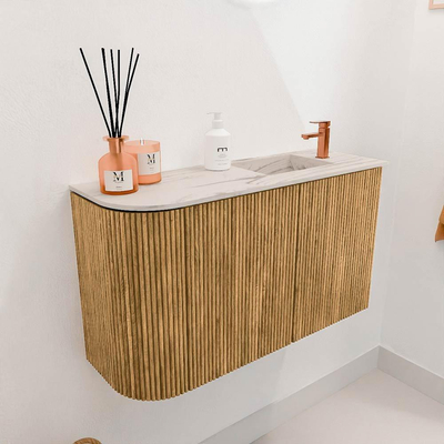 Mondiaz JOYA-DLUX 71.6cm toiletmeubel - ronding links kleur Oak - Wastafel FAYE positie Rechts 1 kraangat kleur Nata.