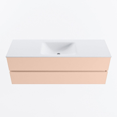 MONDIAZ VICA Ensemble meuble de salle de bains - 140cm - meuble bas rosee - 2 tiroirs - lavabo cloud central - sans trous de robinet - version haute 60cm - talc