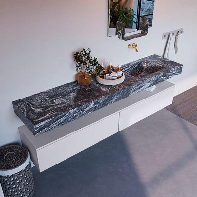 MONDIAZ ALAN - DLUX Ensemble meuble de salle de bains - 200cm - meuble bas - Cale - 2 tiroirs - lavabo suspendu - vasque à droite - 0 trous de robinetterie - Lava