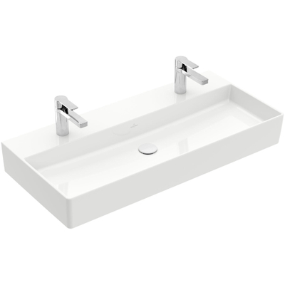 Villeroy & Boch Memento 2.0 lavabo - pour porte-serviettes 100x47cm - sans trop-plein 2 trous de robinet blanc