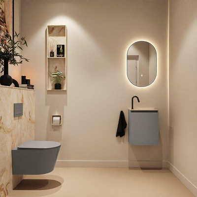 MONDIAZ TURE-DLUX Meuble toilette - 40cm - Smoke - EDEN - vasque Frappe - position droite - 1 trou de robinet