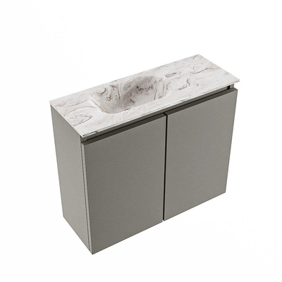 MONDIAZ TURE-DLUX meuble WC 60 cm Smoke. EDEN lavabo Glace position gauche. Sans trou de robinet.
