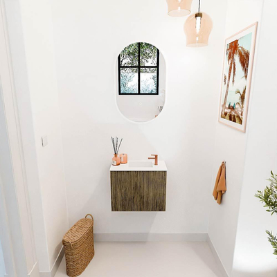 Mondiaz JOYA 50cm toiletmeubel - kleur Dusk - Wastafel FAYE positie Rechts 1 kraangat kleur Talc.