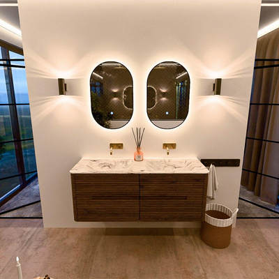 Mondiaz CIRO-DLUX Badkamermeubelset - 130x45x50cm - Solid surface wastafel Glace - 2 wasbak Dubbel - zonder kraangaten - 4 lades - Dusk
