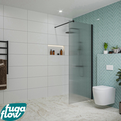 FugaFlow Eccelente Vetro inloopdouche badkamer - 80x200cm - ribbelglas - wandarm - mat zwart -