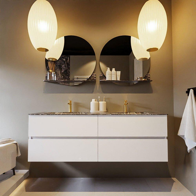 Mondiaz VICA-DLUX Ensemble meuble de salle de bains - 150cm - talc - 4 tiroirs - Lavabo encastré CLOUD - double 2 trous de robinet - couleur Lava - Version XL 60cm de hauteur