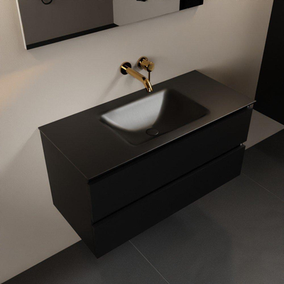 Mondiaz Aivy badmeubelset - 100x45x50cm - 0 kraangaten - 1 wasbak urban Solid surface - Midden - 2 lades - Met spiegel - MDF Urban