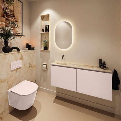 MONDIAZ TURE-DLUX 120cm meuble de toilettes Rosee. EDEN vasque Frappe position à gauche. Sans trou de robinet.