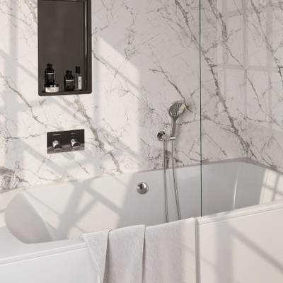 Brauer Chrome Carving mitigeur bain thermostatique encastré bouton poussoir set 04 combinaison de remplissage de bain 3 positions douche à main flexible de douche raccord mural coude chrome