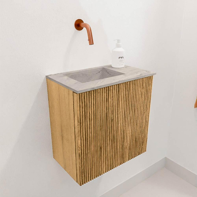 Mondiaz JOYA-DLUX 40cm toiletmeubel - kleur Oak - Wastafel FAYE positie Links Zonder kraangat kleur Glace.