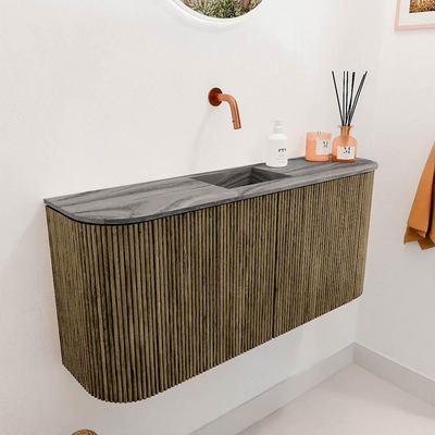 Mondiaz JOYA-DLUX Meuble de toilette 93,2 cm - arrondis gauche et droite couleur Dusk - Vasque FAYE position Milieu Sans trou de robinet couleur Sombra