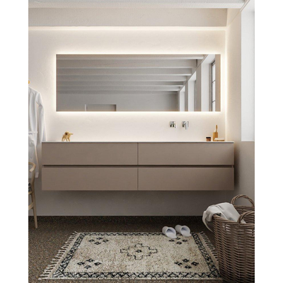 Mondiaz VICA ensemble de meuble de salle de bain - 200cm - meuble sous-vasque fumée - 4 tiroirs - lavabo lune droite - sans trou de robinet version XL 60cm de haut