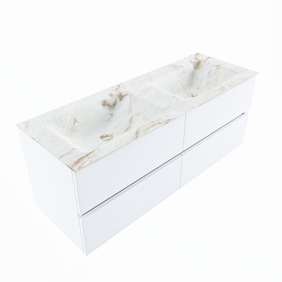 Mondiaz VICA-DLUX ensemble de meuble de salle de bain - 130cm - meuble sous-vasque talc - 4 tiroirs - lavabo encastrée cloud double - sans trous de robinet - version haute de 60cm - frape