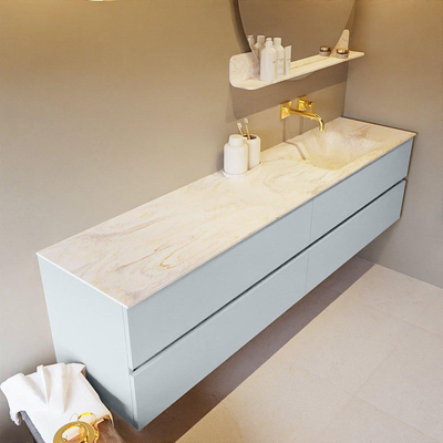 Mondiaz VICA-DLUX ensemble de meuble de salle de bain - 200cm - meuble sous-vasque argile - 4 tiroirs - lavabo encastré nuage droite - sans trous de robinet - version haute de 60cm - ostra