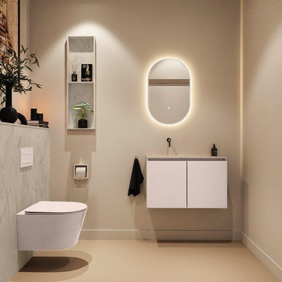 MONDIAZ TURE-DLUX Meuble WC 80cm Rosee. Lavabo EDEN Opalo position gauche. Sans trou de robinet.