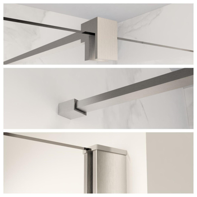 FugaFlow Eccelente Vetro ensemble de profil 200cm + barre de renfort 120cm en inox brossé -