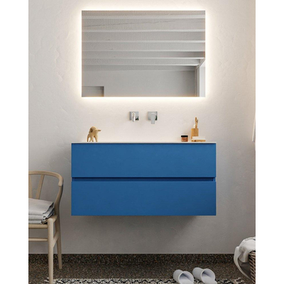 Mondiaz VICA ensemble de meuble de salle de bain - 100cm - meuble sous-vasque jeans - 2 tiroirs - lavabo cloud milieu - sans trou de robinet - miroir LED - version XL 60cm haut