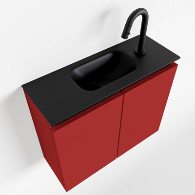MONDIAZ TURE Toiletmeubel 60x23x50cm met 1 kraangaten 2 deuren fire mat Wastafel Eden midden Solid Surface Zwart