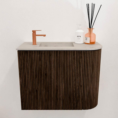 Mondiaz JOYA-DLUX Meuble de salle de bains - 51,6cm - arrondi droite couleur Walnut - Vasque FAYE position Gauche 1 trou de robinet couleur Opalo