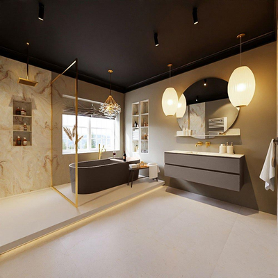 MONDIAZ VICA-DLUX Ensemble meuble de salle de bains - 130cm - meuble bas smoke - 2 tiroirs - lavabo encastré cloud au milieu - sans trous de robinet - version hauteur 60cm - frape