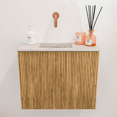 Mondiaz JOYA-DLUX 50cm toiletmeubel - kleur Oak - Wastafel FAYE positie Links Zonder kraangat kleur Nata.