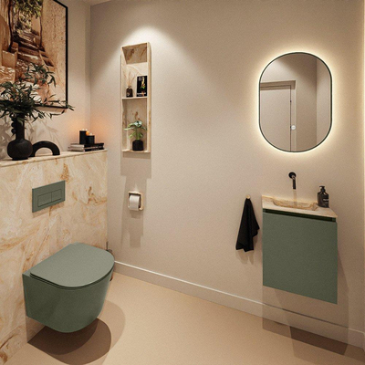 MONDIAZ TURE-DLUX Meuble toilette - 40cm - Army - EDEN - vasque Frappe - position centrale - sans trou de robinet