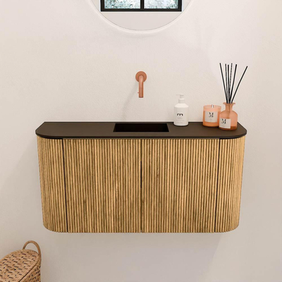Mondiaz JOYA 83.2cm toiletmeubel - ronding links en rechts kleur Oak - Wastafel FAYE positie Midden Zonder kraangat kleur Urban.