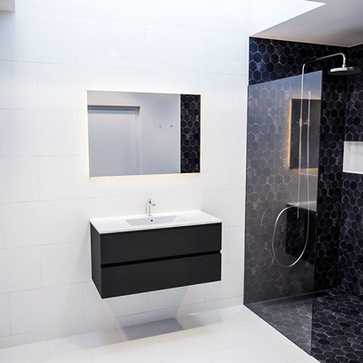 MONDIAZ VICA Ensemble de meuble salle de bain - 100cm - 2 tiroirs - lavabo Denia central - 1 trou de robinet - solid surface urban