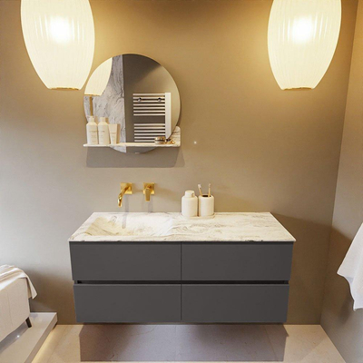 Mondiaz VICA-DLUX ensemble de meuble de salle de bain - 120cm - meuble sous-vasque gris foncé - 4 tiroirs - lavabo encastré cloud gauche - sans trous de robinet - version haute de 60cm - glace