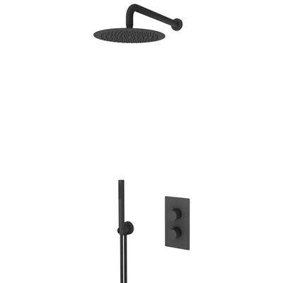 FugaFlow Orada ensemble de douche à effet pluie encastré avec thermostat douche de tête de 25 cm avec barre de douche à main noir mat