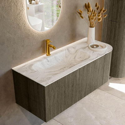 Mondiaz KURVE-DLUX Ensemble de meuble salle de bain - 115x46x40cm - 1 tiroir - 1 porte - lavabo en solid surface - gauche - 1 trou de robinet - Shadow