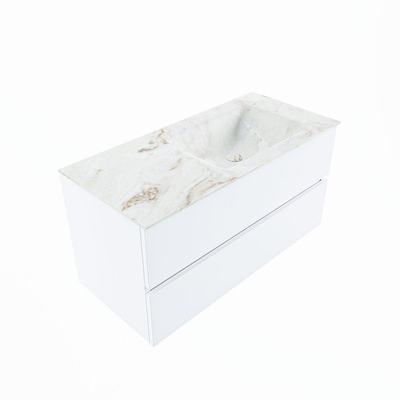 Mondiaz VICA-DLUX ensemble de meuble de salle de bain - 100cm - meuble sous lavabo talc - 2 tiroirs - lavabo encastré cloud droite - 1 trou de robinet - version haute de 60cm - frape