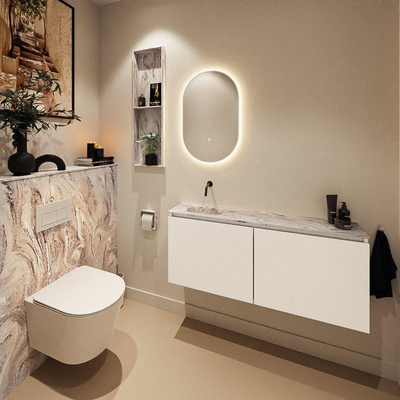 MONDIAZ TURE-DLUX Meuble de toilettes 120cm Talc. EDEN vasque Glace position gauche. Sans trou de robinet.