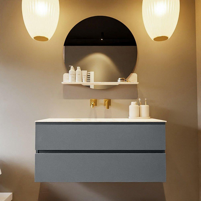 Mondiaz VICA-DLUX Ensemble de meuble de salle de bain - 110cm - meuble sous-vasque plata - 2 tiroirs - lavabo encastrée cloud milieu - sans trous de robinet - version haute de 60cm - ostra