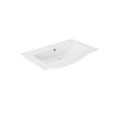 Saniclass Chaci PLUS Meuble de salle de bain - 80x86x46cm - lavabo en céramique blanc - 1 vasque - sans trous de robinet - 3 tiroirs - miroir rectangulaire - noir mat
